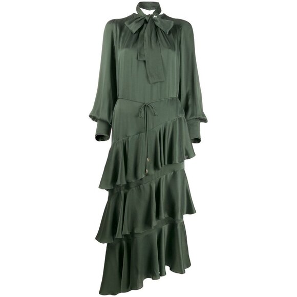 Zimmermann "Espionage" Tiered Satin Dress in Green, size "1" (Small) - Picture 3 of 16